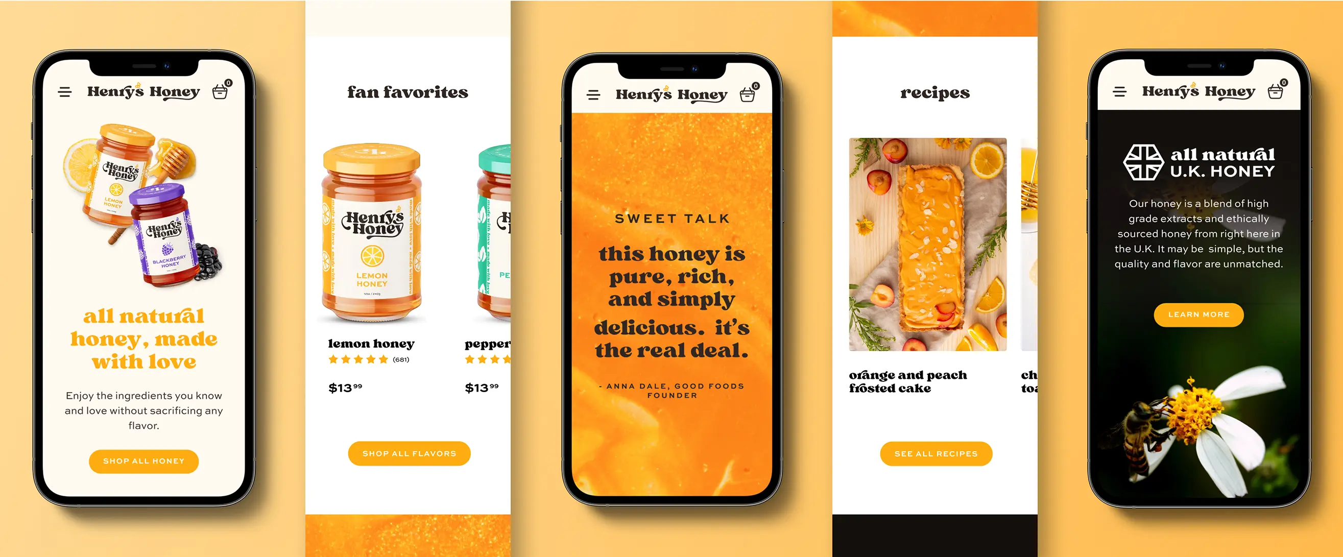 Henry's Honey landing page mobile design