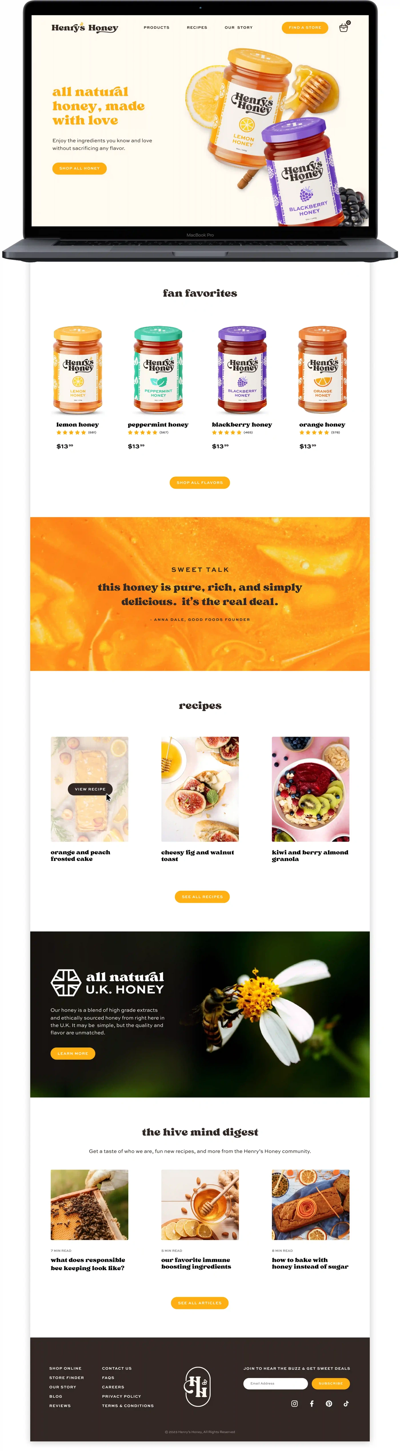 Henry's Honey landing page desktop design