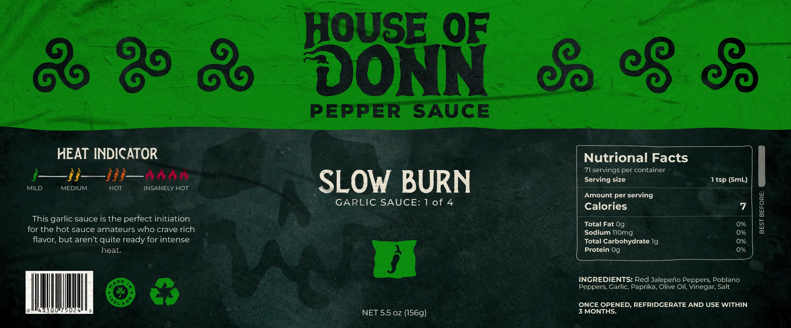 House of Donn slow burn hot sauce bottle label