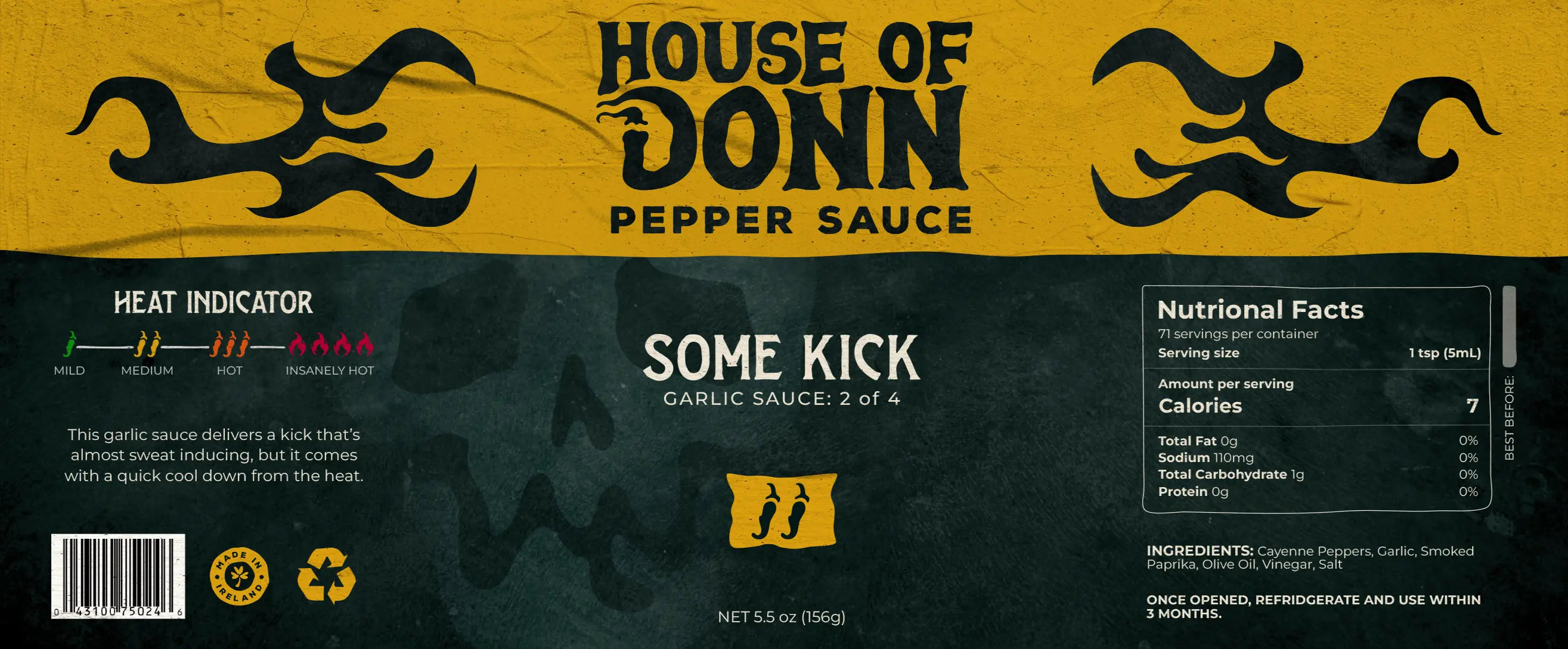 House of Donn some kick hot sauce bottle label