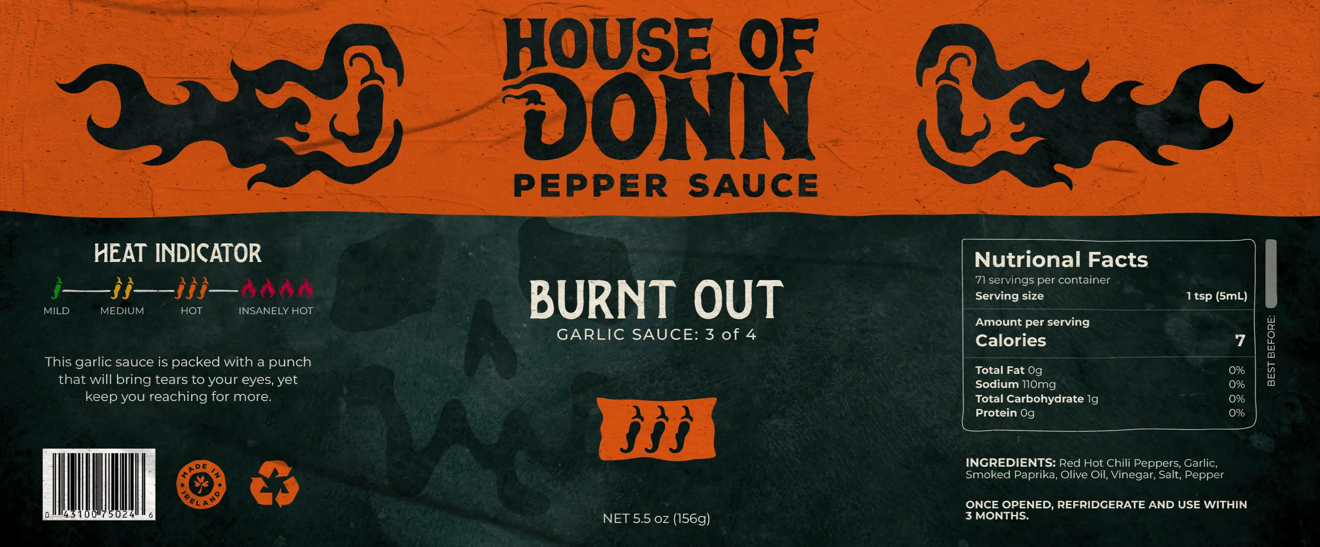 House of Donn slow burnt out sauce bottle label