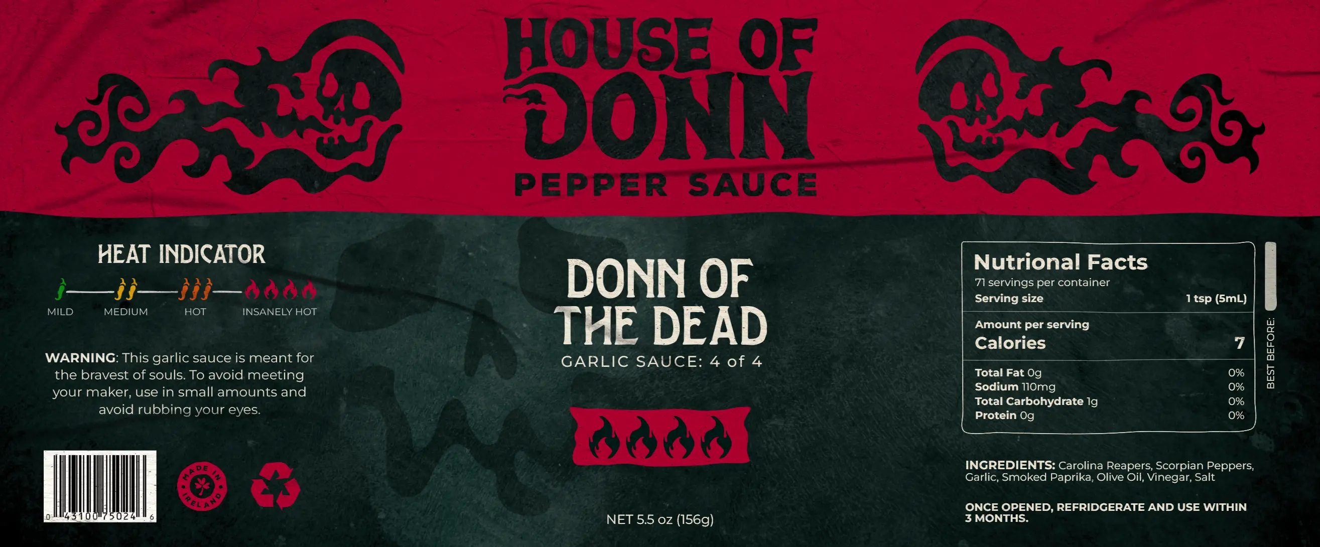 House of Donn Donn Of The Dead sauce bottle label