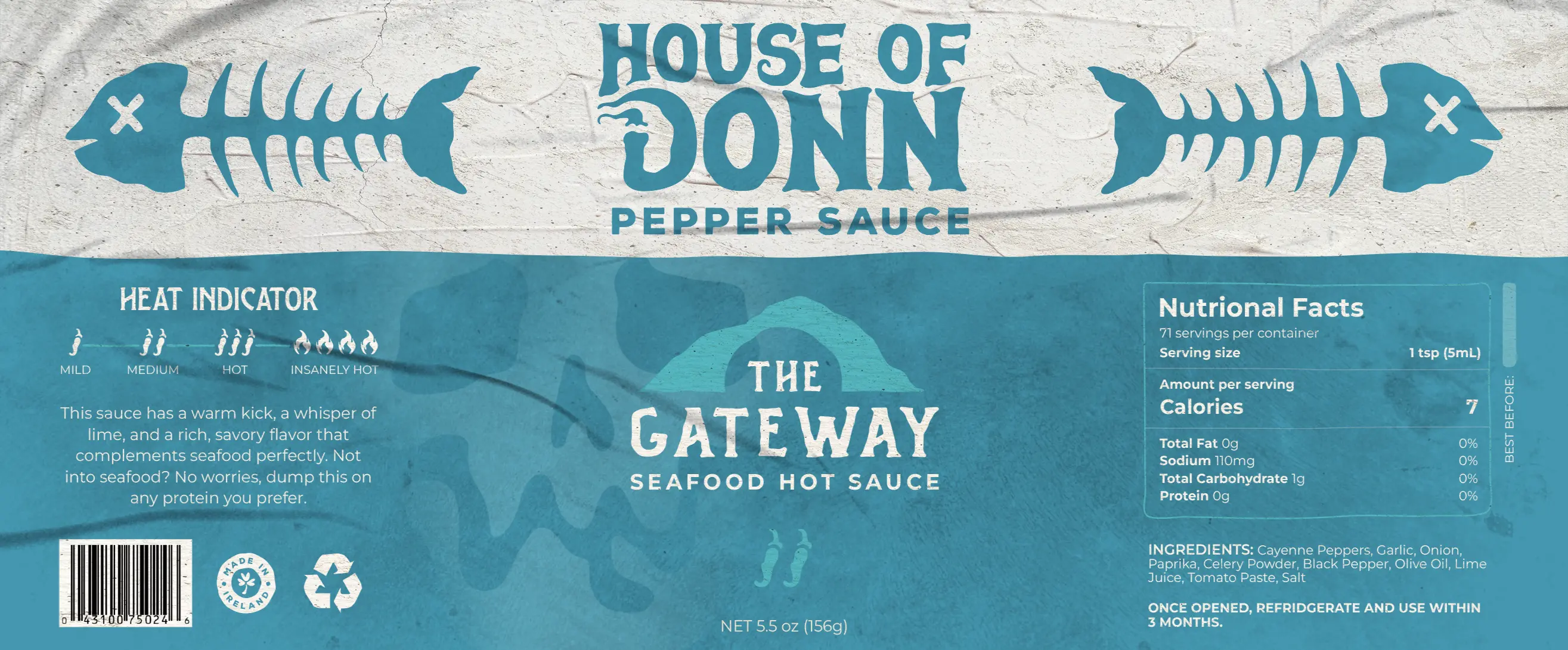 House of Donn The Gateway seafood hot sauce bottle label