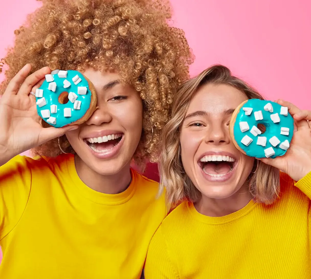 Girls with blue Rise & Shine Donuts